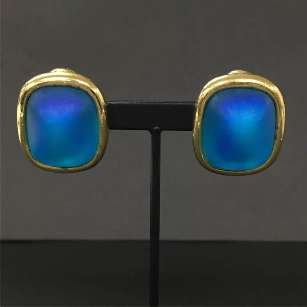 GIVENCHY Blue & Gold Tone Earrings - Picture 2 of 8